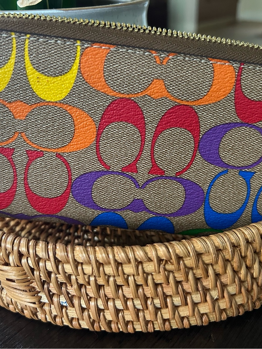 Coach Rainbow Signature Zip Around Wallet in Brown Canvas - Picture 2 of 4
